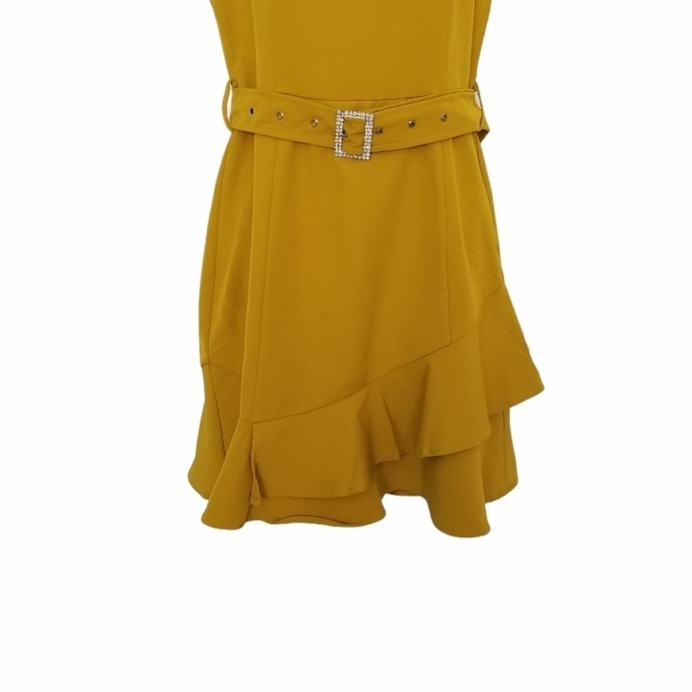 A.peach Ruffled Tiered Hem Rhinestone Buckle Dress - Picture 5 of 8